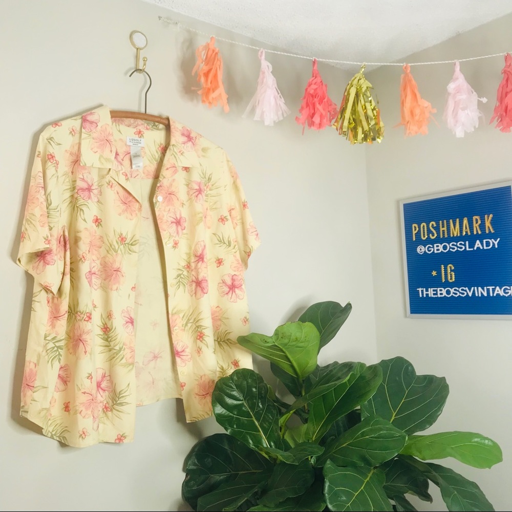 VTG Retro 90’s Floral Silk Pink Button Up Popover - Picture 3 of 7